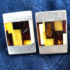 STERLING SILVER AND AMBER EARRINGS